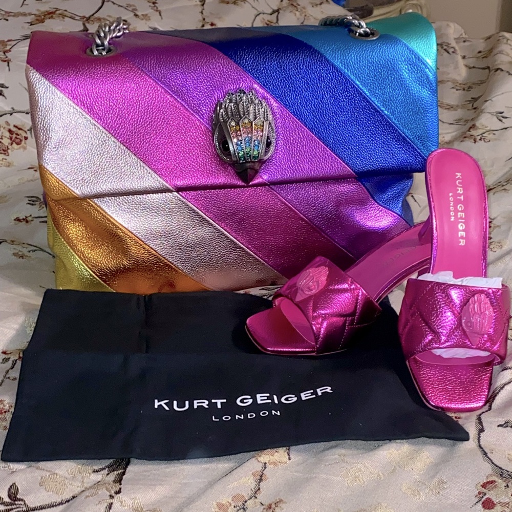 Kurt Geiger XL multi color metallic leather chain bag